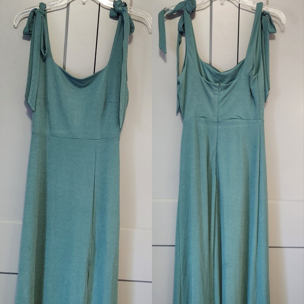 Birdy Grey Alex Square Neck Crepe Maxi Dress Small Sea Glass Green Slit Formal